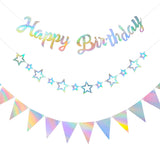 CANREVEL 3 PCS Iridescent Happy Birthday Banners, Hanging Star Garland