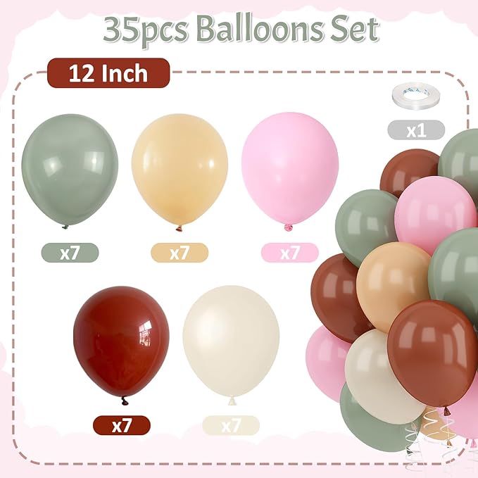 Sage Green Pink Balloons 12inch Dusty Green Pink Brown Balloon for