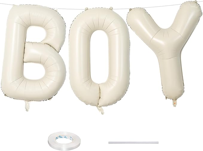 40 Inch Beige BOY Balloons, Large Cream White Sand BOY Balloon