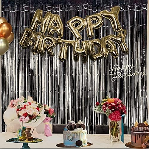 BRAVESHINE Black Party Foil Fringe Curtains - 2 Pack Metallic Tinsel