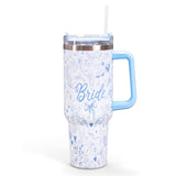Whaline 40oz Bride Tumbler with Handle Straw and Lid Blue Bow Floral