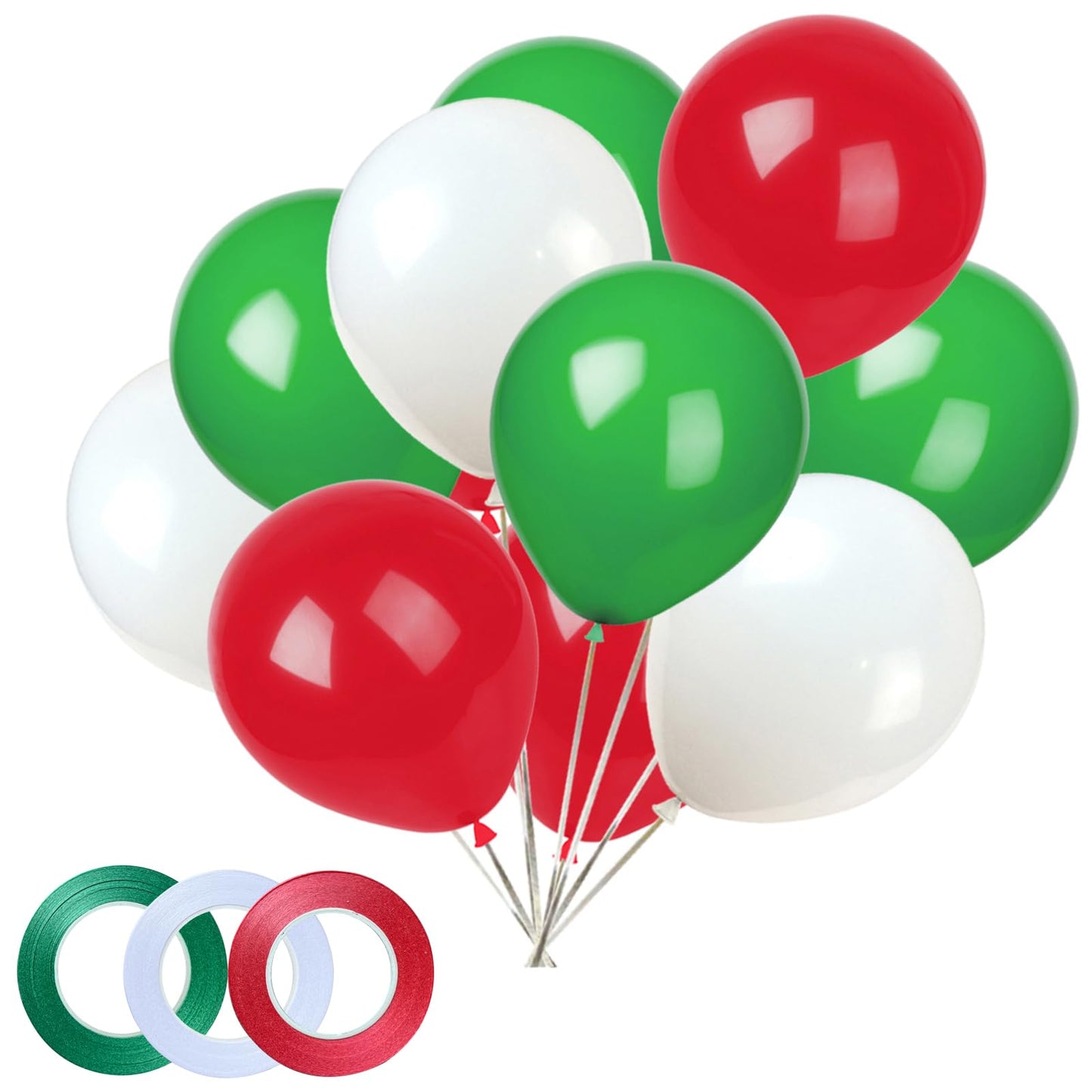 KADBANER White Red Green Balloons,100 Pack 12 Inch Latex Balloons,for
