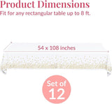 Prestee 12-Pack White and Gold Tablecloth - 54x108 Inch - Disposable