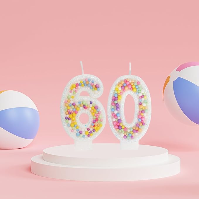 60th Birthday Candle for Cake, Colorful Macaron Numeral Candles for
