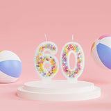 60th Birthday Candle for Cake, Colorful Macaron Numeral Candles for