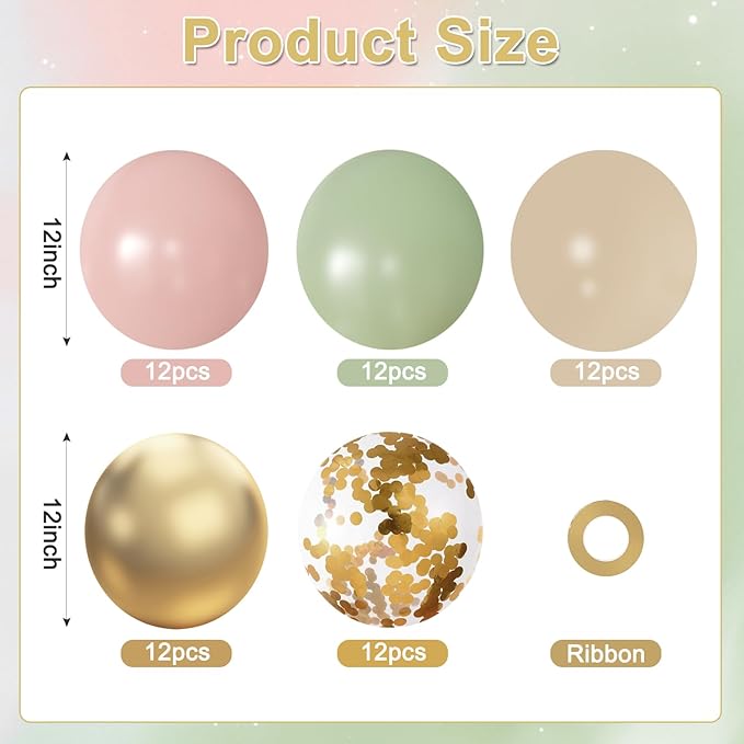 Pink and Green Balloons, 60Pcs 12 Inch Sage Green Pink Sand White