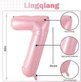 Light Pink Foil Balloon Number 7, 40'' Giant Self Inflating Number