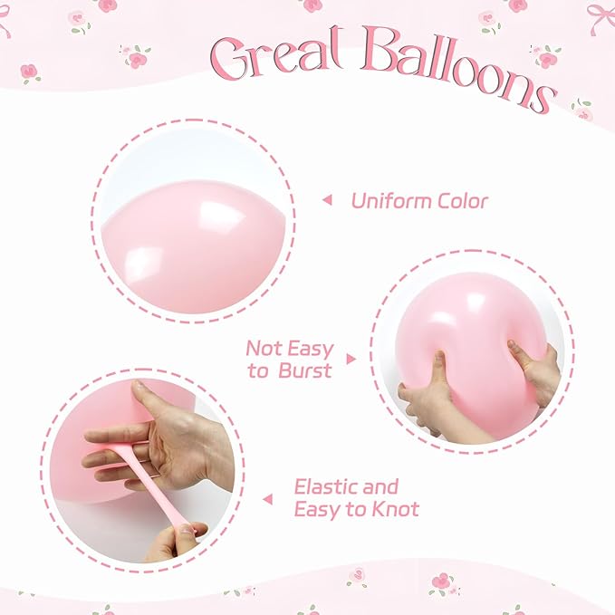 60pcs Pink Bow Balloons 12inch with Pink White Clear Bow Balloons for