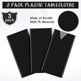 3Pcs Black Rectangle Tablecloth,Disposable Plastic Table