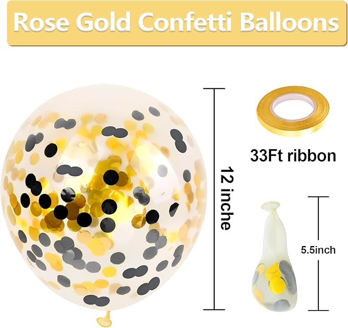 Bezente Black Gold Confetti Latex Balloons - 60 Pack 12 inch Helium