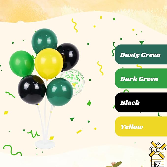 60pcs Tractor Balloons 12inch with Black Green and Yellow Balloons