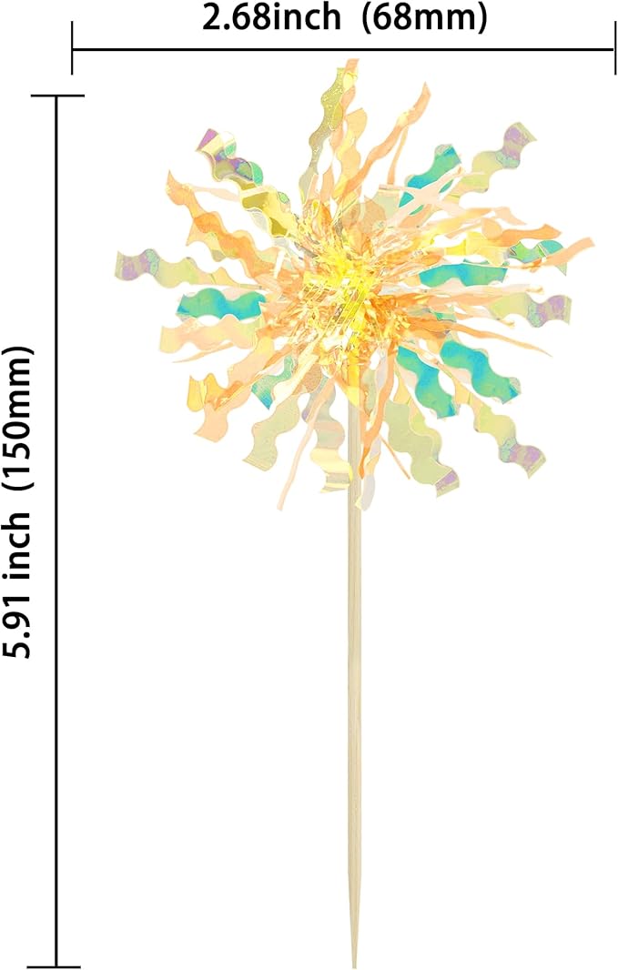 Gyufise 20Pcs Foil Firework Cupcake Toppers Happy Birthday Cake