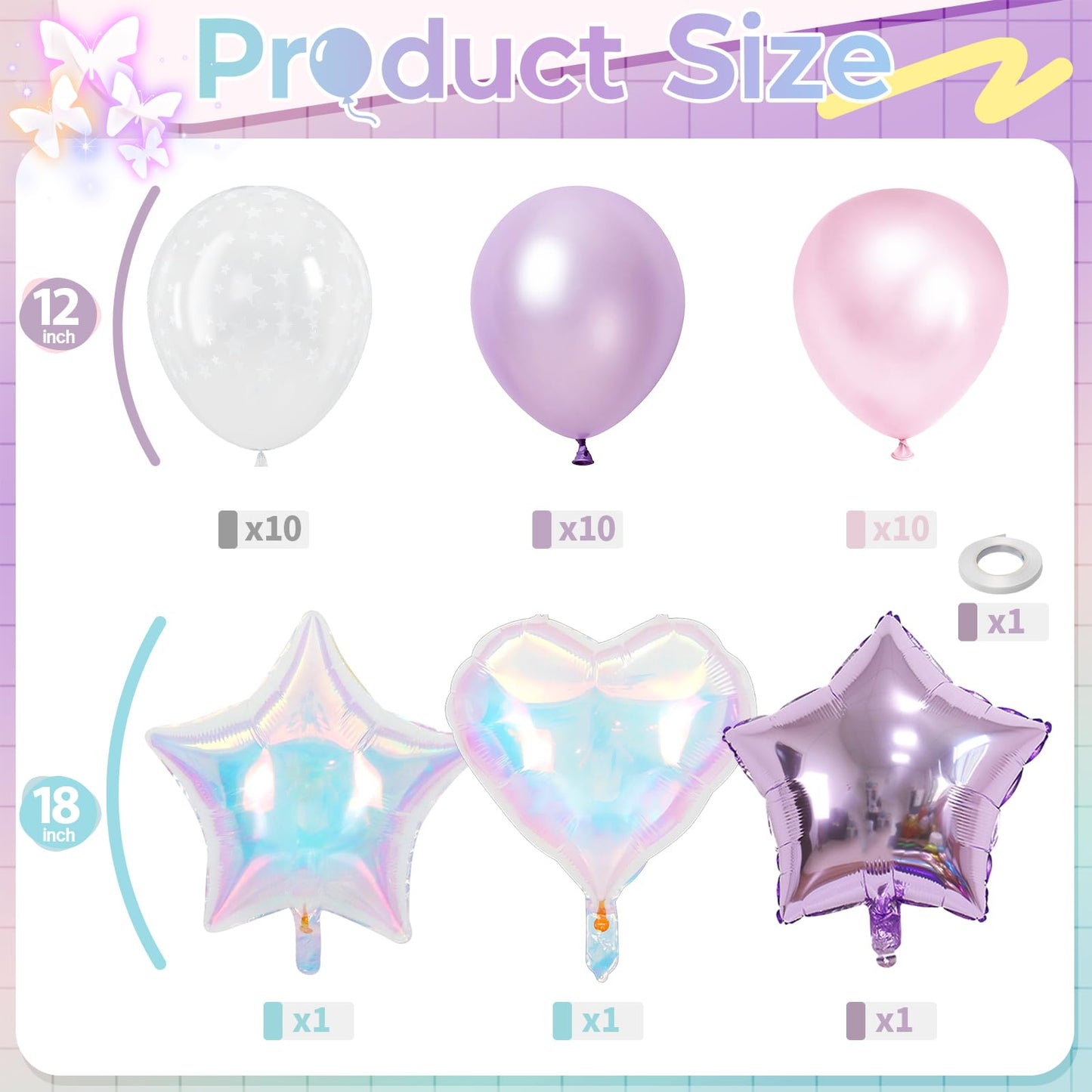Pink and Purple Balloons, Pastel Pale Pink Light Purple Lilac