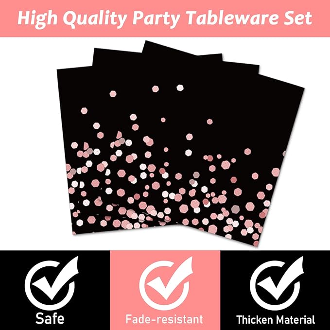 96PCS Black and Rose Gold Party Supplies Rose Gold Paper Plates