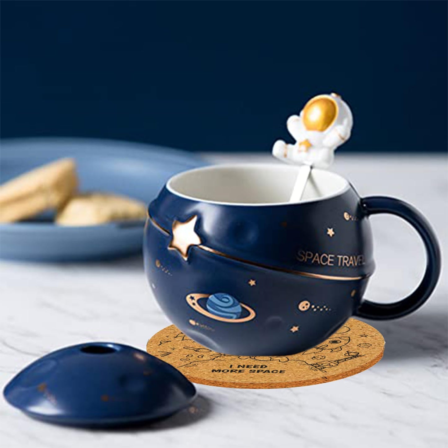 Yalucky Kawaii Astronaut Cup Space Embossed Planet Mug, Cute Ceramic