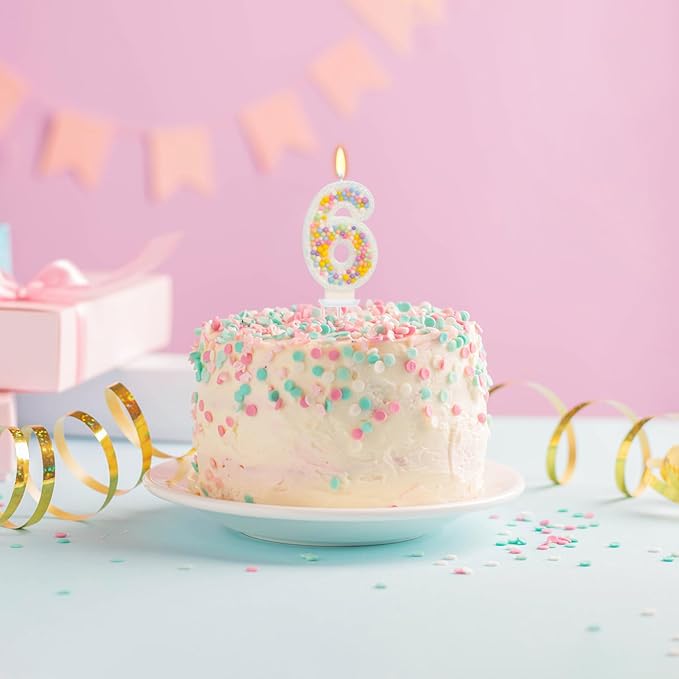 Number 6 Birthday Candle - Colorful Macaron Candles, 6 Candle