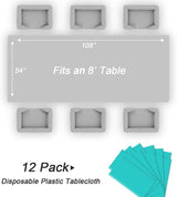QIKSION Teal Plastic Table Cloth Disposable 12 Pack, 54 x 108 Inch