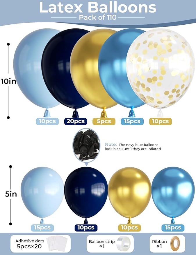 Navy Blue and Gold Balloons Garland Arch Kit Graduation Balloon Arch