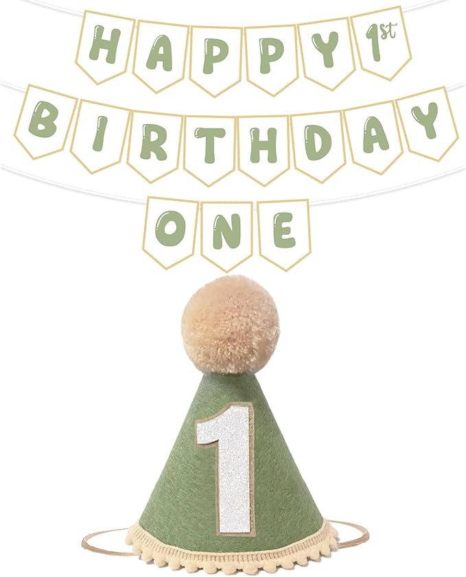 Sage Green First Birthday Decorations One Birthday Hat and Pre