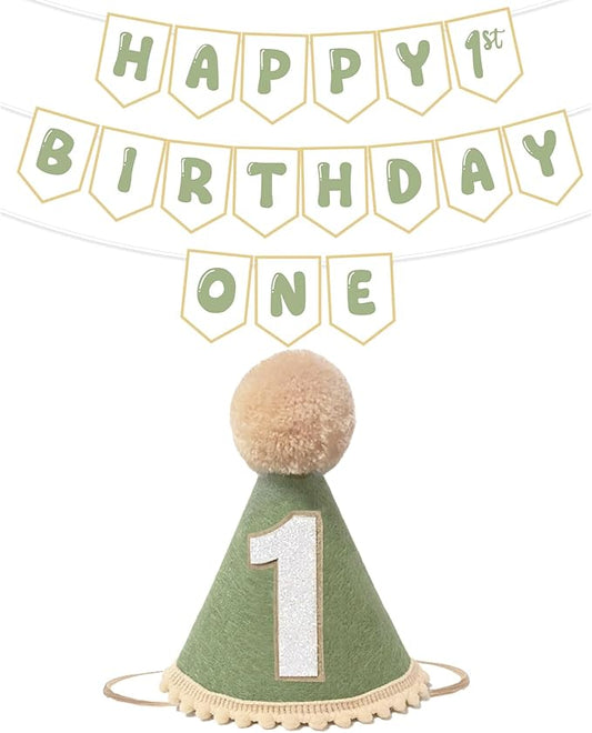 Sage Green First Birthday Decorations One Birthday Hat and Pre