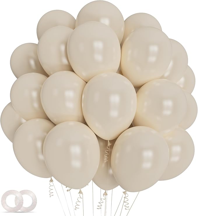 Sand White Latex Balloons 12 Inch 100 Pack Matte Latex Balloons for