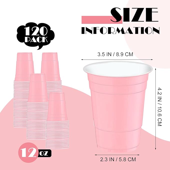 120 pcs 12 oz pink plastic cups Valentines Day plastic cups pink