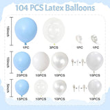 Pastel Blue White Balloons Garland Arch Kit, 104PCS Double Stuffed