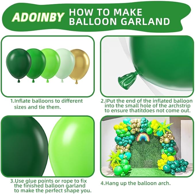 Green Balloon Arch Kit, ADOINBY 140Pcs Emerald Dark Lime Pastel Green