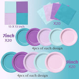 Mermaid Birthday Decorations 60Pcs Plates and Napkins Pink Blue