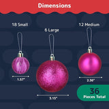 Prextex 36-Pieces Fuchsia Pink Christmas Ornaments Set -