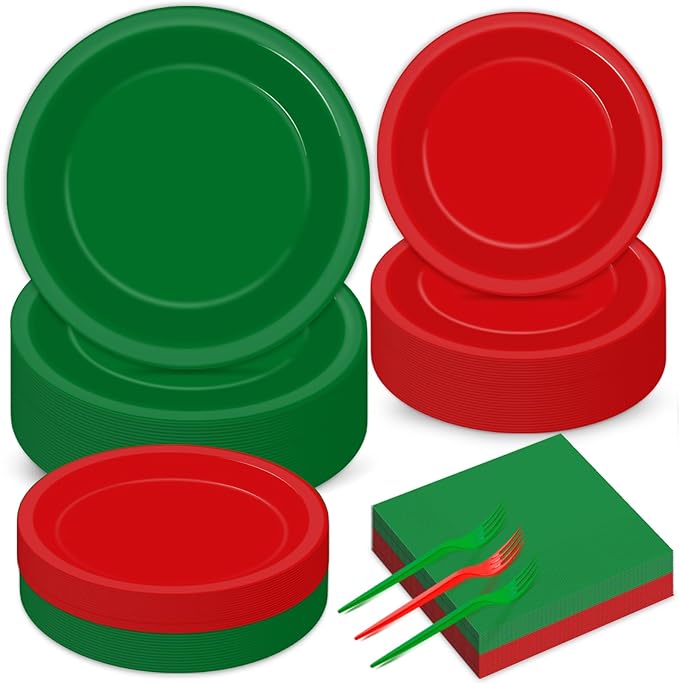 50 Guests Christmas Party Supplies Red and Green Plates and Napkins