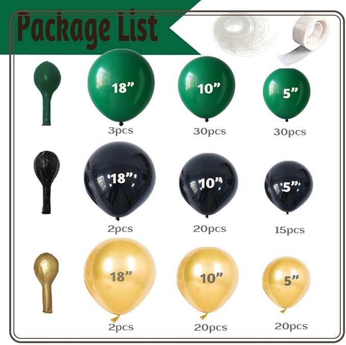 Emerald Green Black Gold Balloon Garland 144Pcs Forest Dark Green