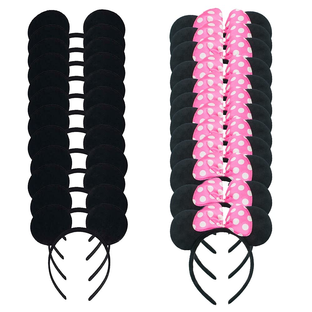 YOVECATHOU 24 Pcs Mouse Costume Deluxe Fabric Ears Headband White