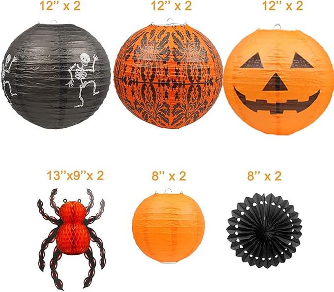 12Pcs Halloween Hanging Decorations Paper Lanterns Jack O' Lantern