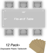 QIKSION Gold Plastic Table Cloth Disposable 12 Pack, 54 x 108 Inch