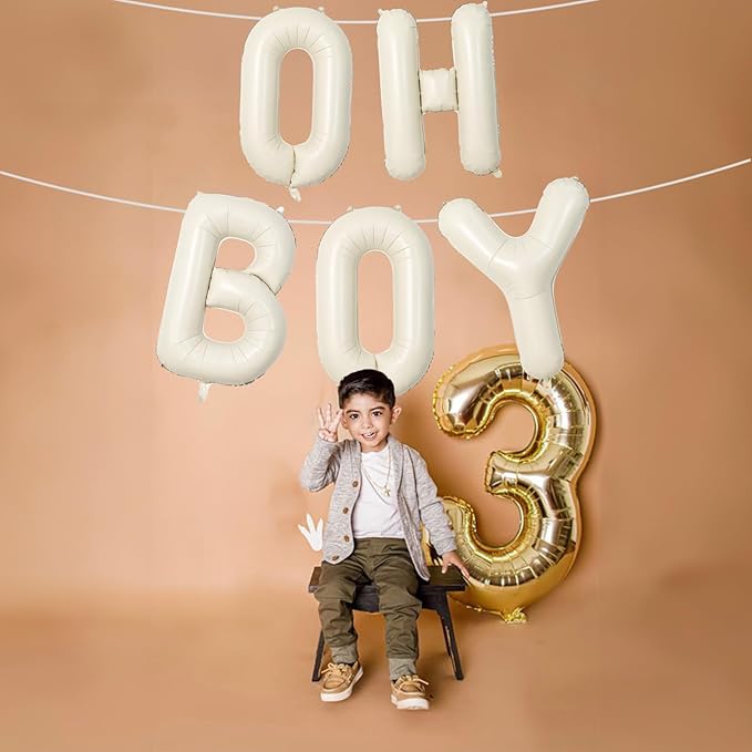 Large Beige Oh Boy Balloons, 40 Inch Cream White Sand OH BOY Balloon