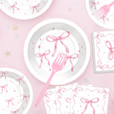 100 Pcs Pink Ribbon Bow Party Supplies Set, Serves 25 – Disposable