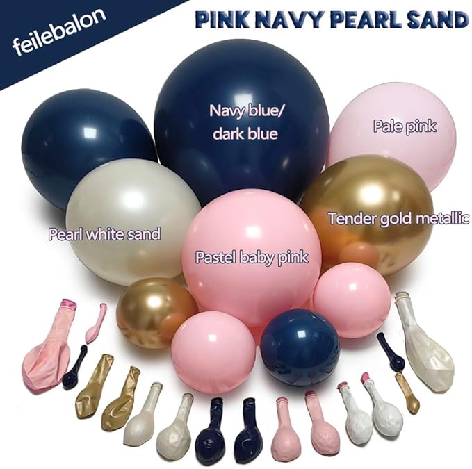 Navy Blue Pink Gold Balloon Arch Kit Double Stuffed Dark Blue Pastel
