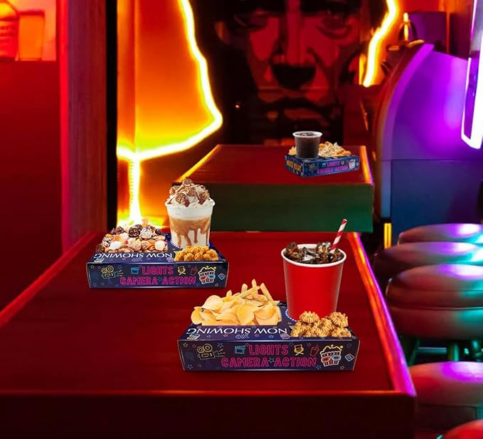 20 Pcs Movie Night Paper Snack Trays Neon Glow Party Supplies Movie
