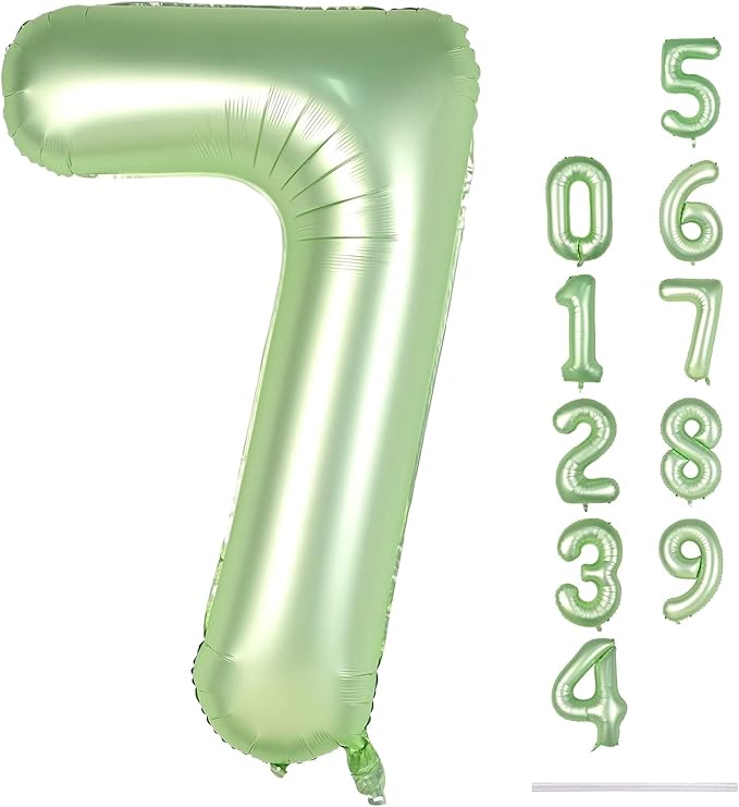 Sage Green Foil Balloon Number 7, 40'' Giant Self Inflating Number