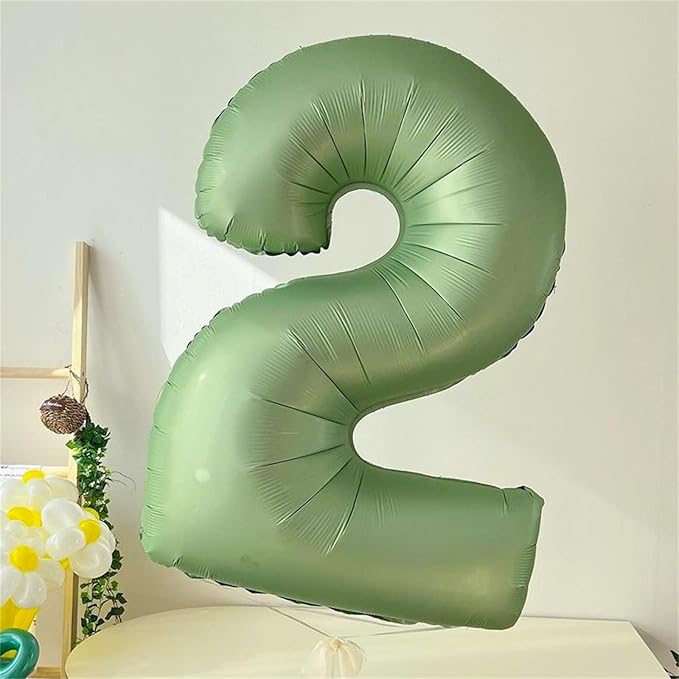40" Balloon Number 2 Sage Green, Large Foil Number Balloons Set 0-9,