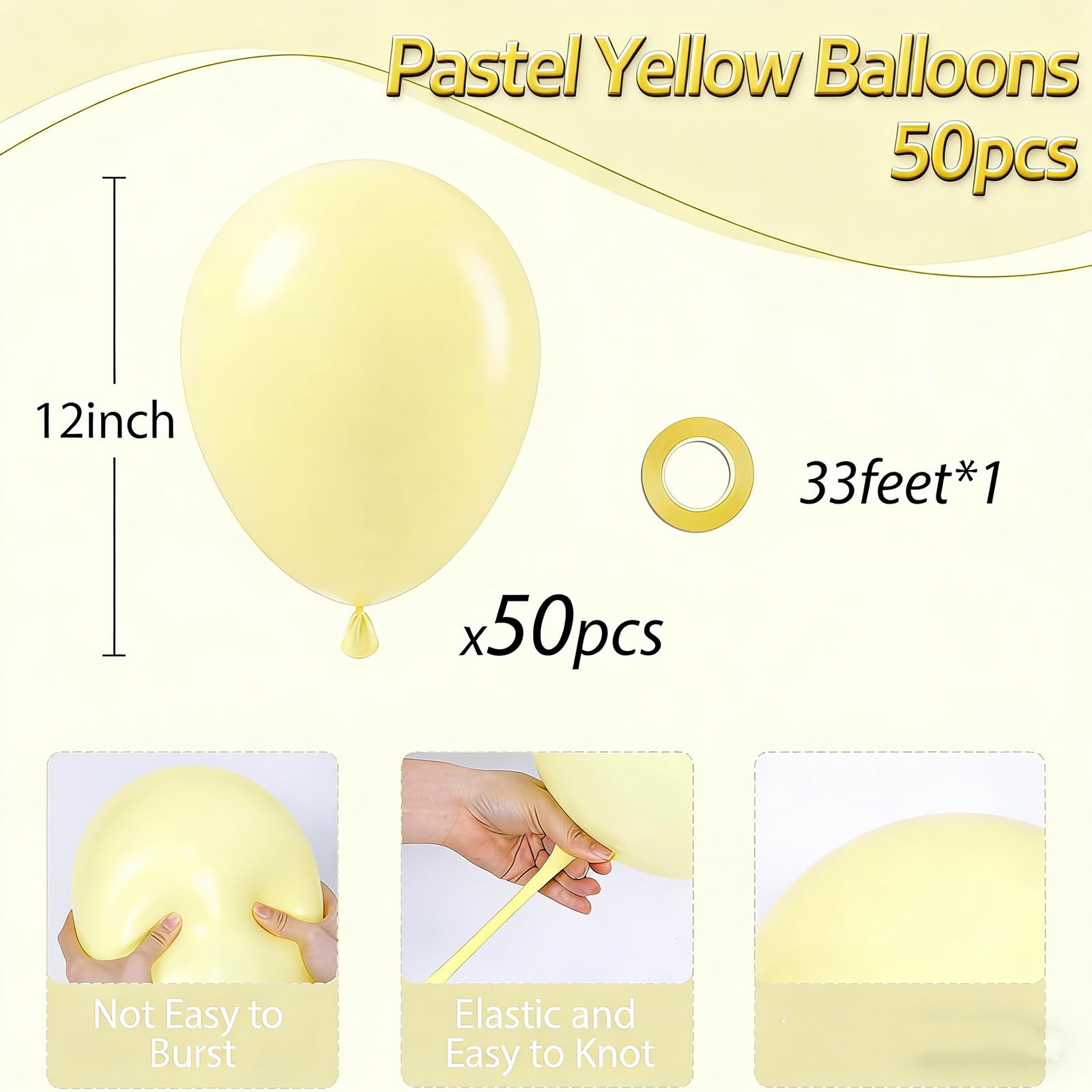 Light Yellow Balloons, 50pcs 12 Inches Pastel Yellow Latex Balloons