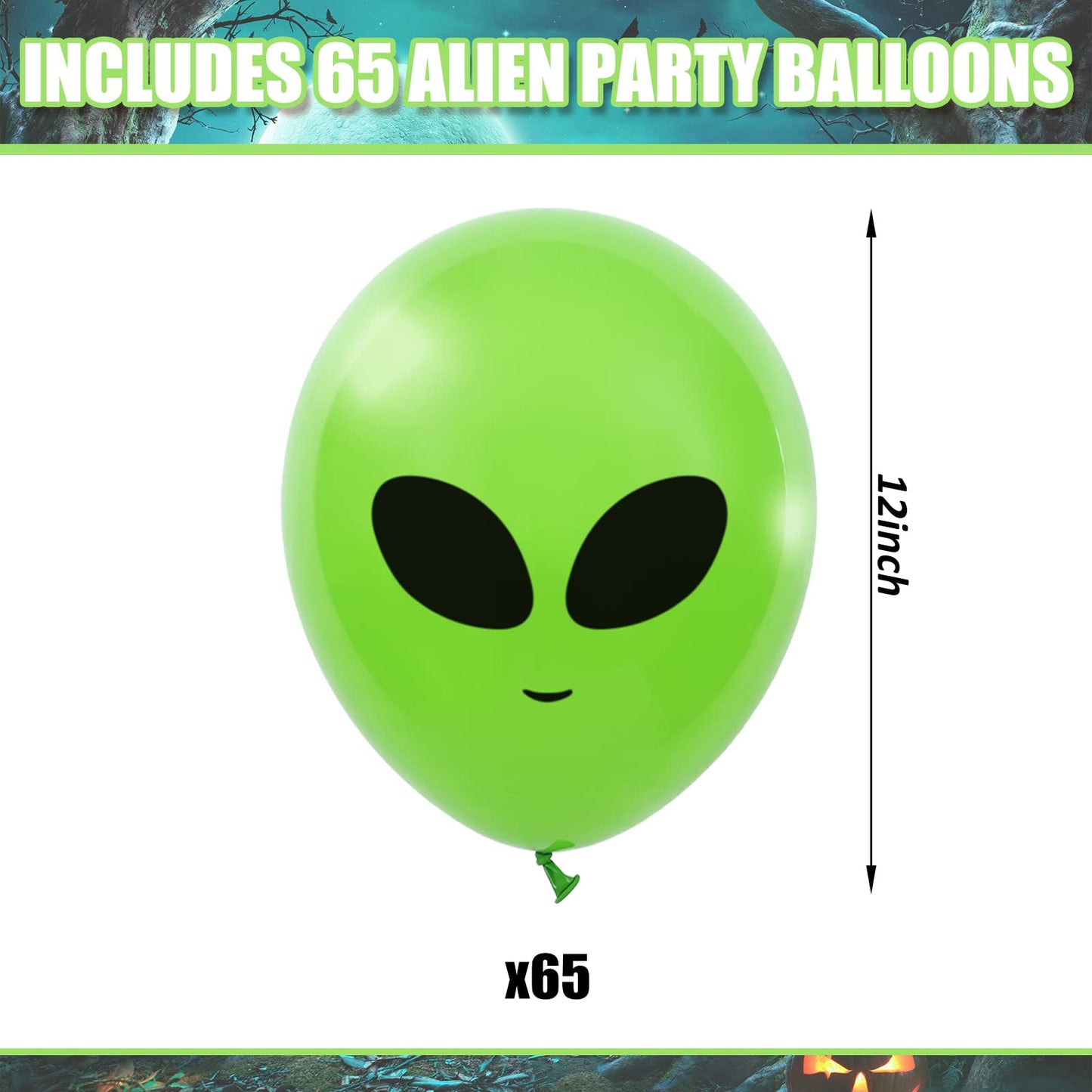 65Pcs Alien Balloons Green Alien Party Latex Balloons UFO