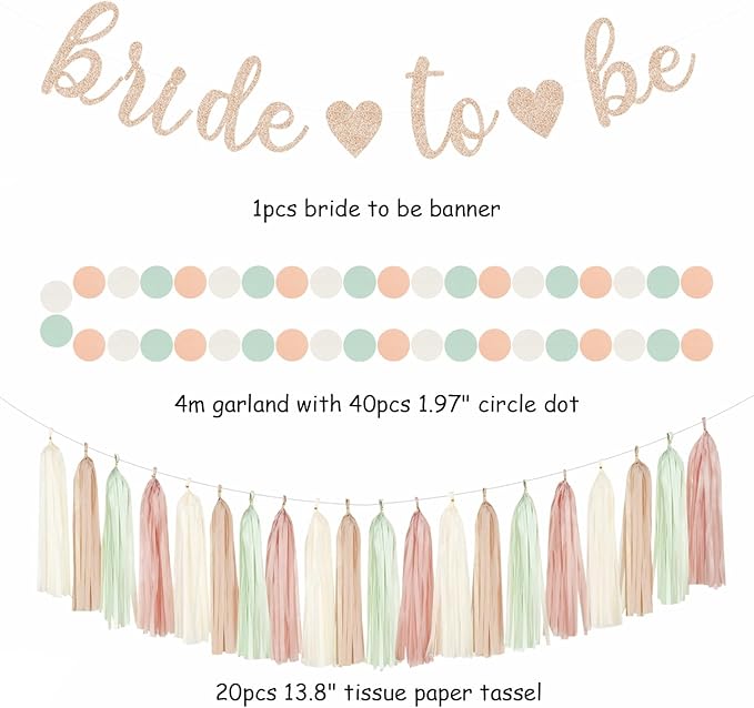 Sage Green Pink Beige Bridal Shower Party Decorations 36pcs Bride to