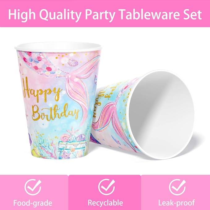 120Pcs Mermaid Birthday Party Plates Under the Sea Ocean Paper
