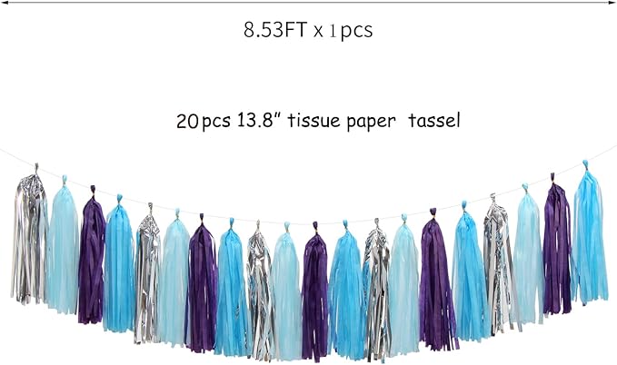 Purple-Blue Silver Frozen Party-Decorations Tassel-Garland -20pcs