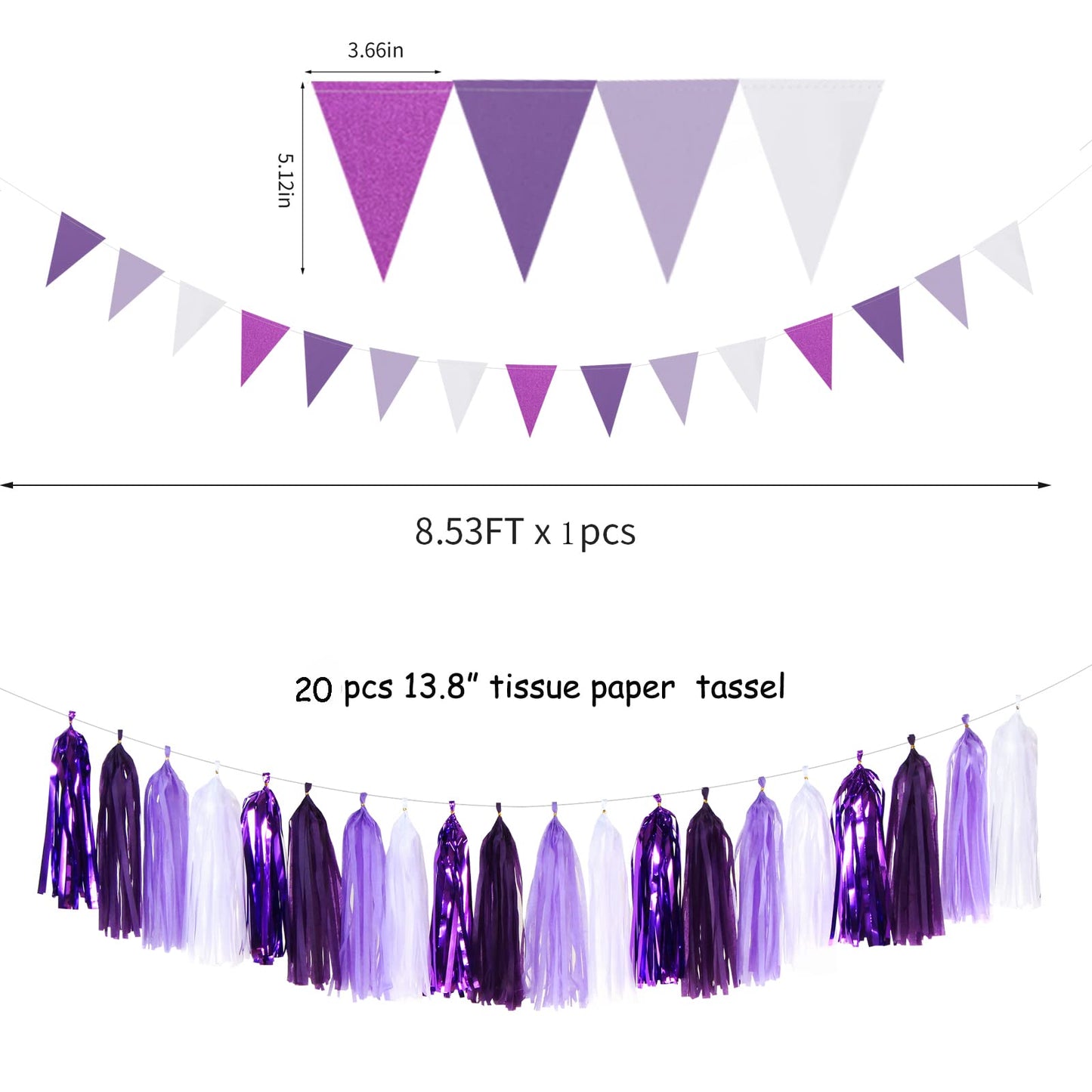 Purple White Lavender Party-Decorations Streamers - 28pcs Tissue Pom