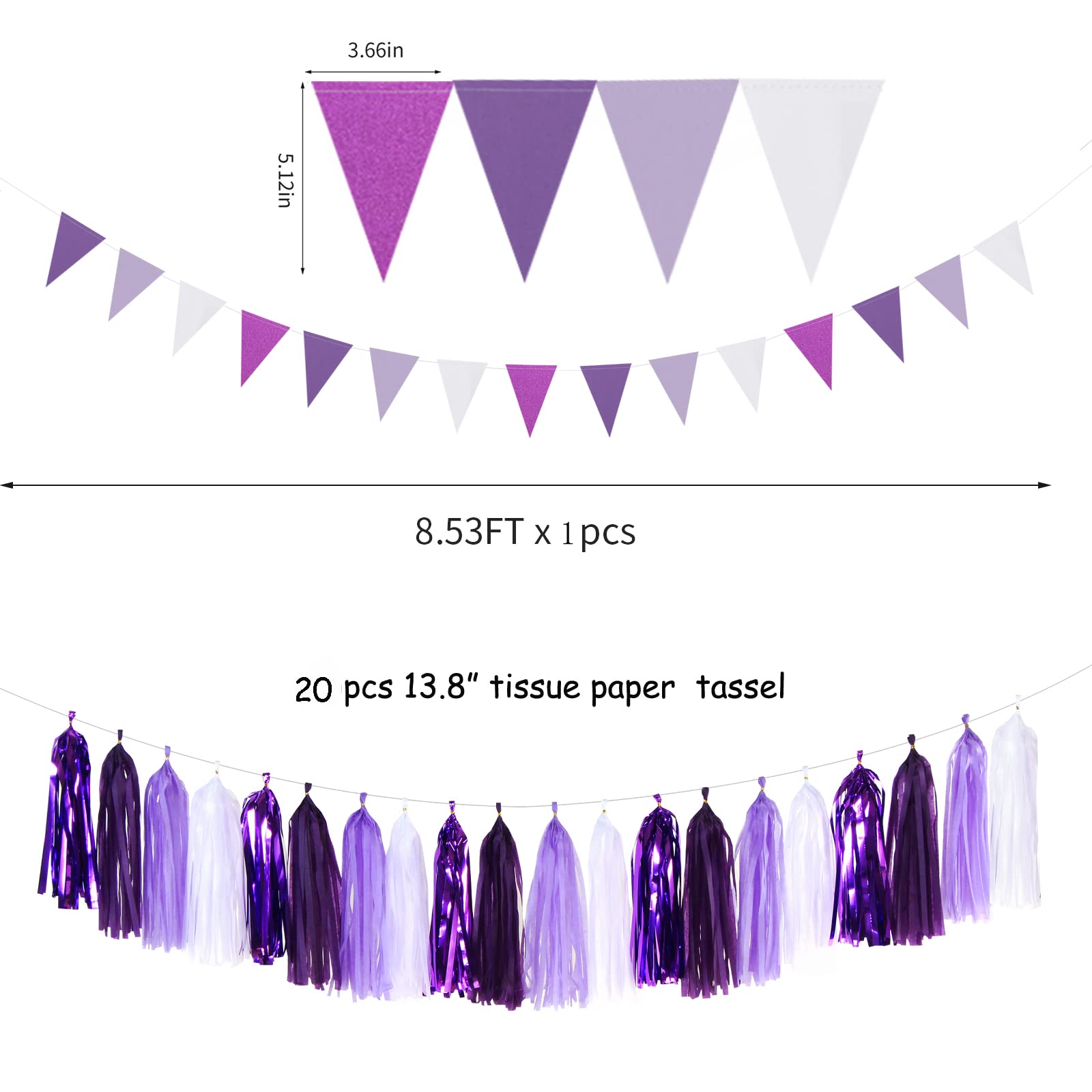 Purple White Lavender Party-Decorations Streamers - 28pcs Tissue Pom
