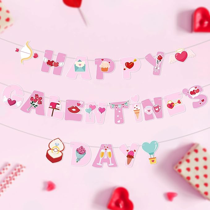 Happy Galentine's Day Banner Pink Galentine’s Day Garlands