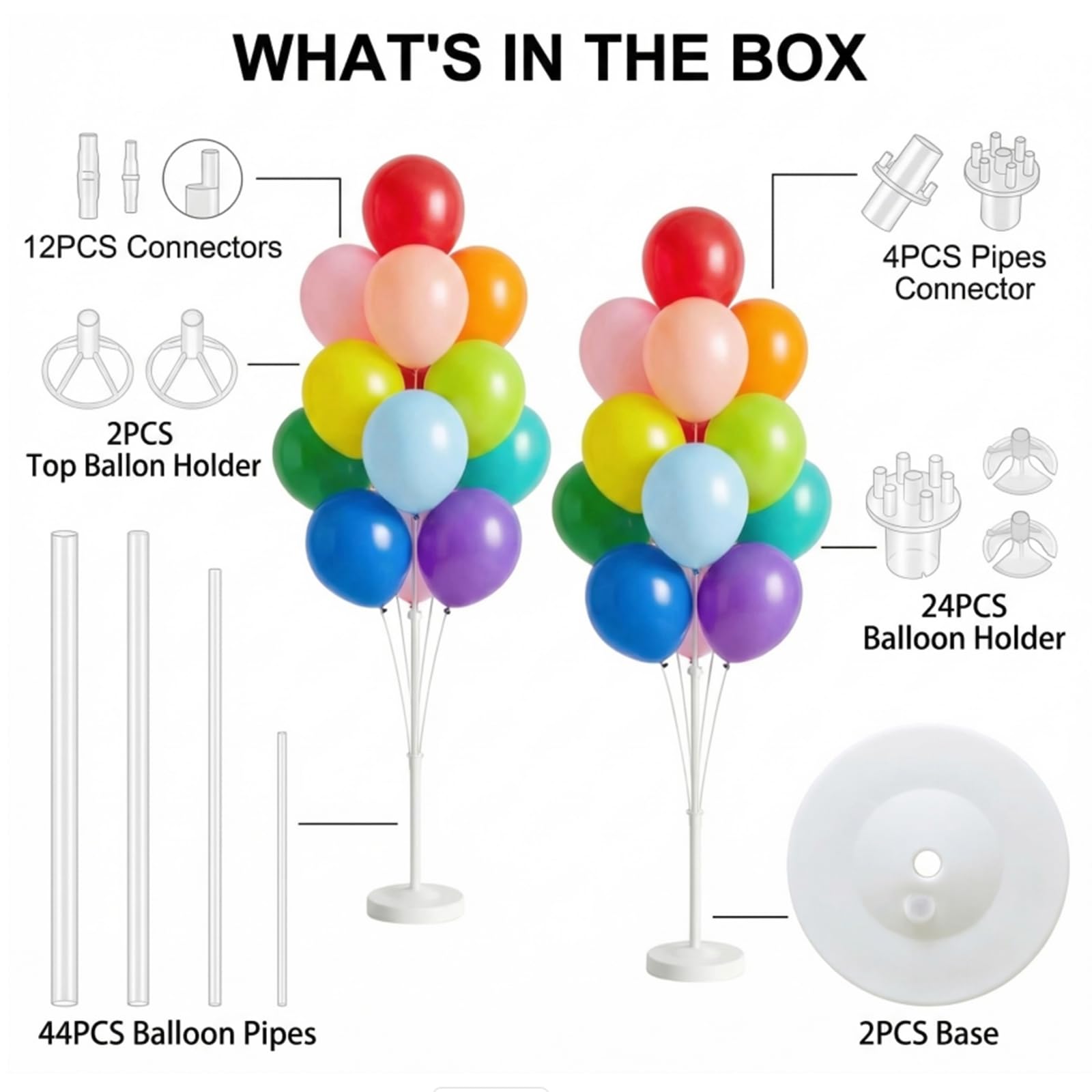 Tosuced Balloon Column Stand Kit,2 Sets of Assorted Rainbow Ballo 13-c